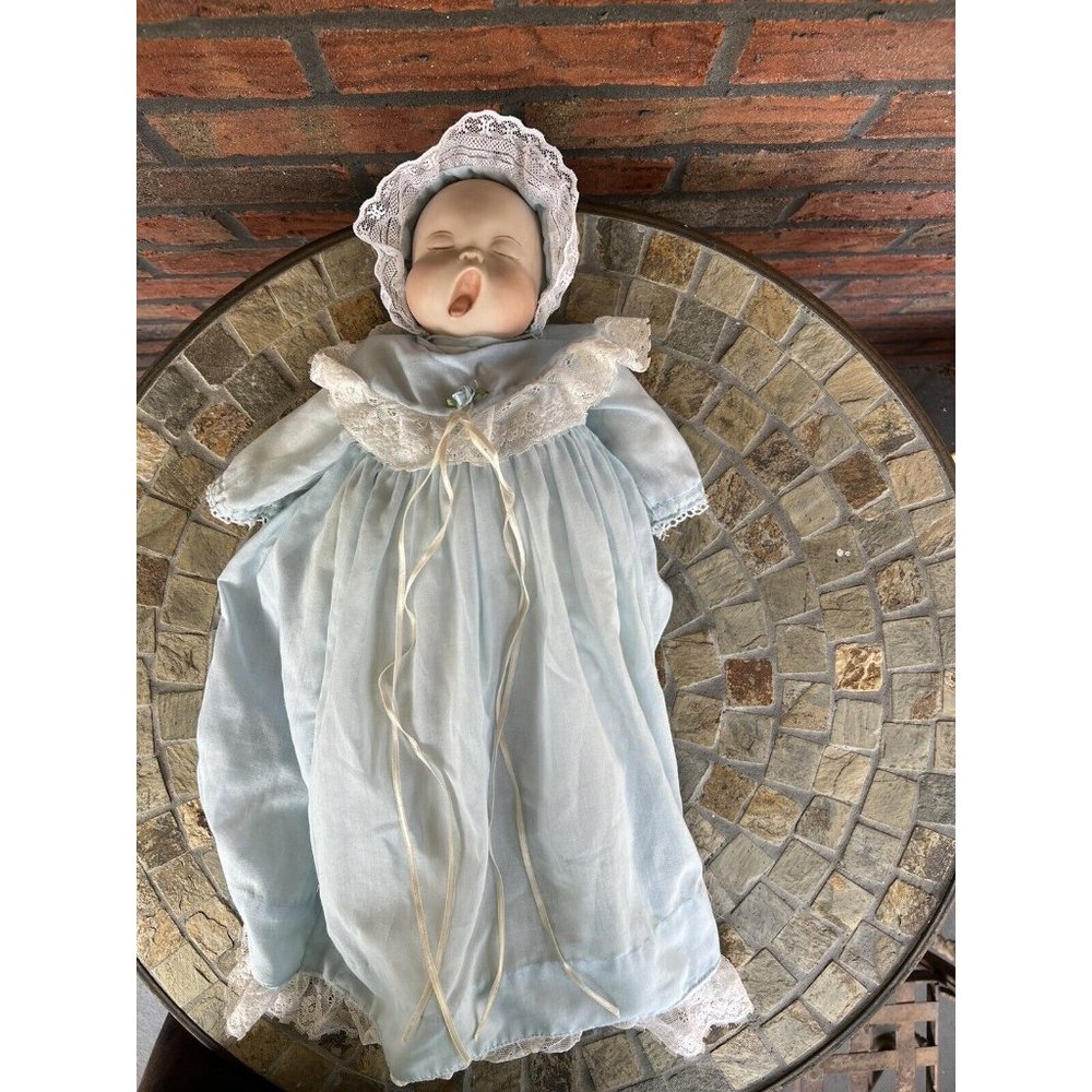 Porcelain Custom Doll Yawning Hand Made Bonnet Gown Petticoat Slip Dolls Millie